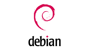 Debian Logo - Black lower case serif type below magenta swirl