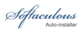 Softaculous Logo - Dark blue script type above sans-serif dark gray type