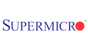 Supermicro Logo - Blue uppercase serif type with red circle dot in place of the o in Supermicro