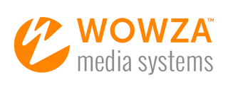 Wowza Logo - Orange and gray sans-serif uppercase type and circle with W inside